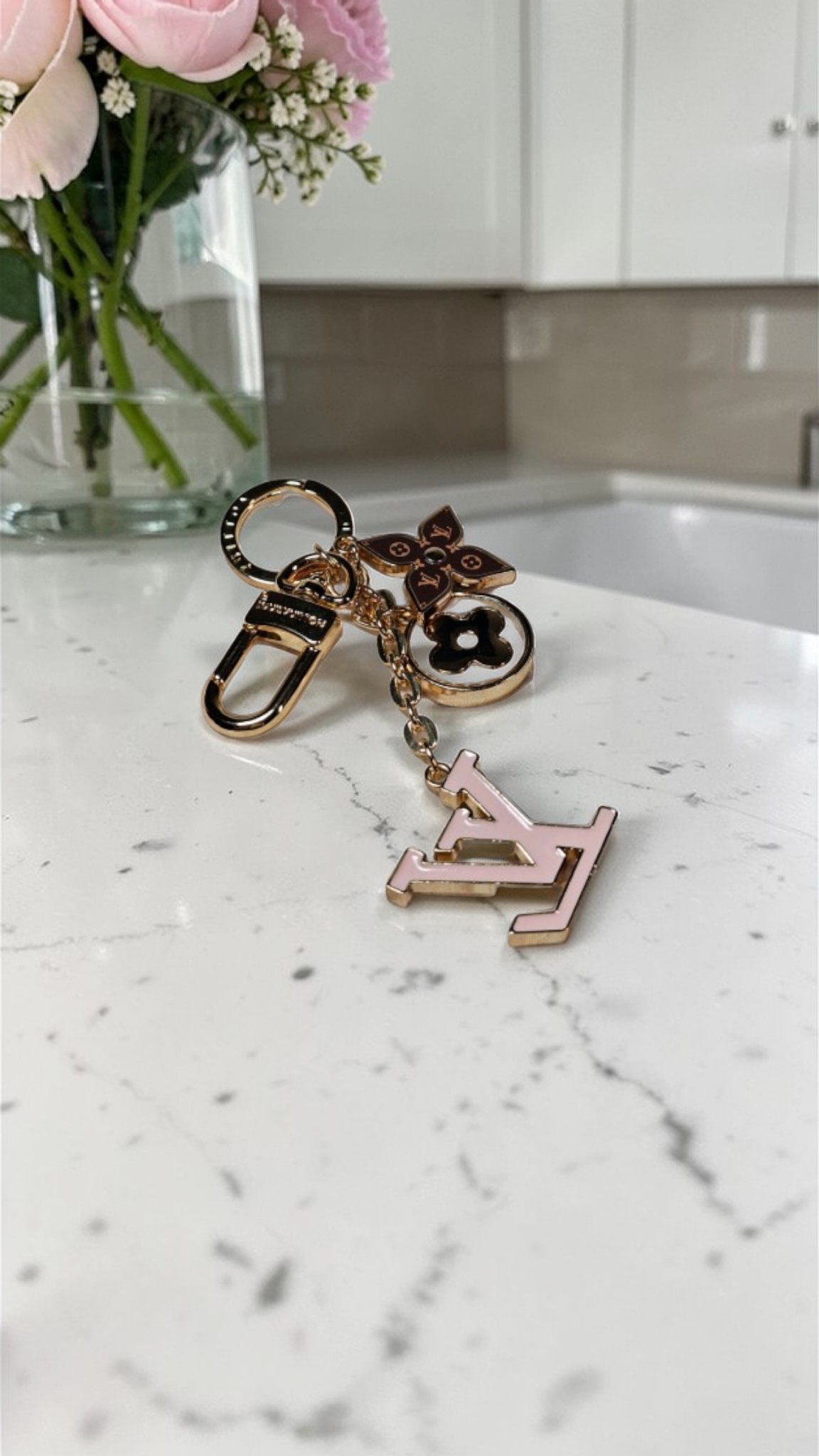 Pink Louis Vuitton Large Logo Charm Keychain Bag Accessory