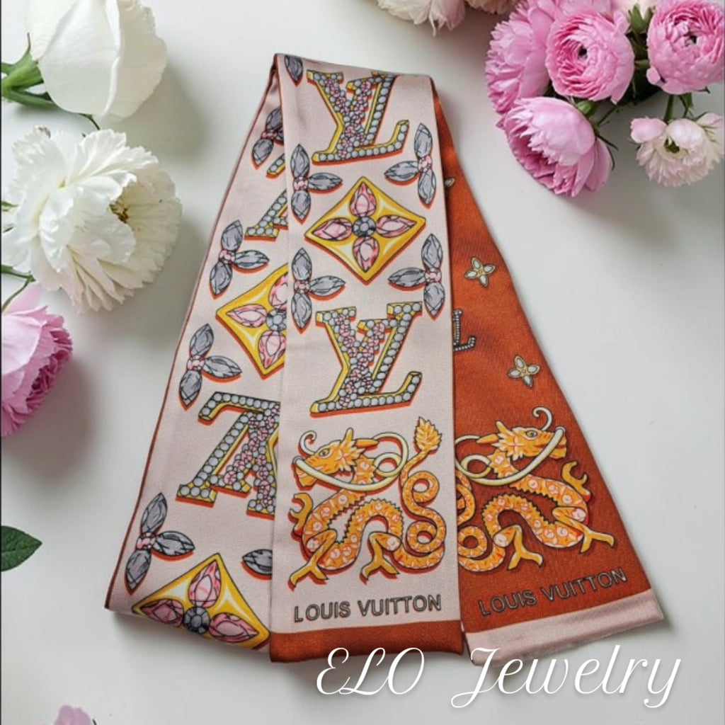 Louis logo Dragon Bag scarf Hair Accessory Tagged 100% Silk