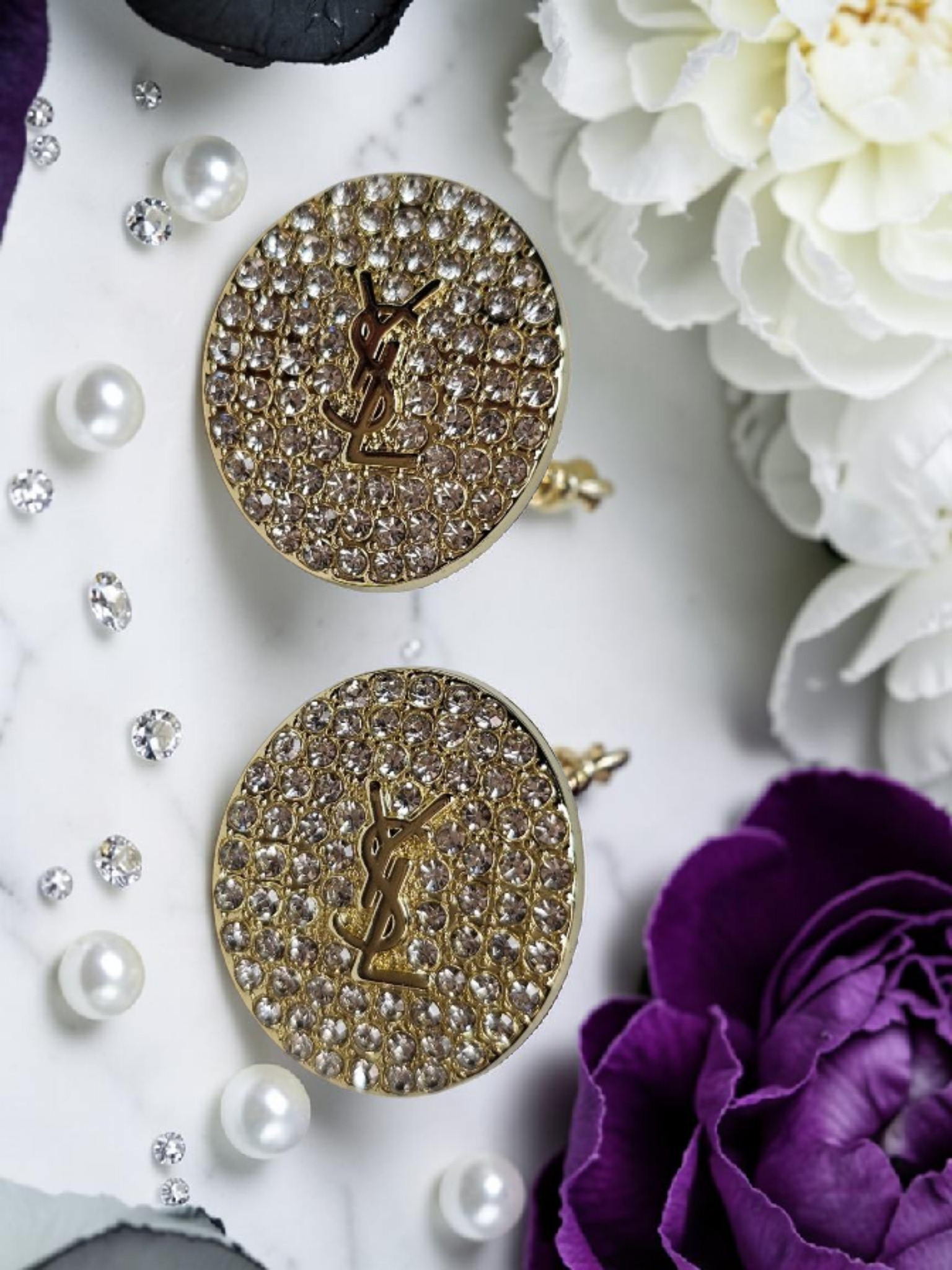 Gold Charm Pavé pierced Gemstone Earrings