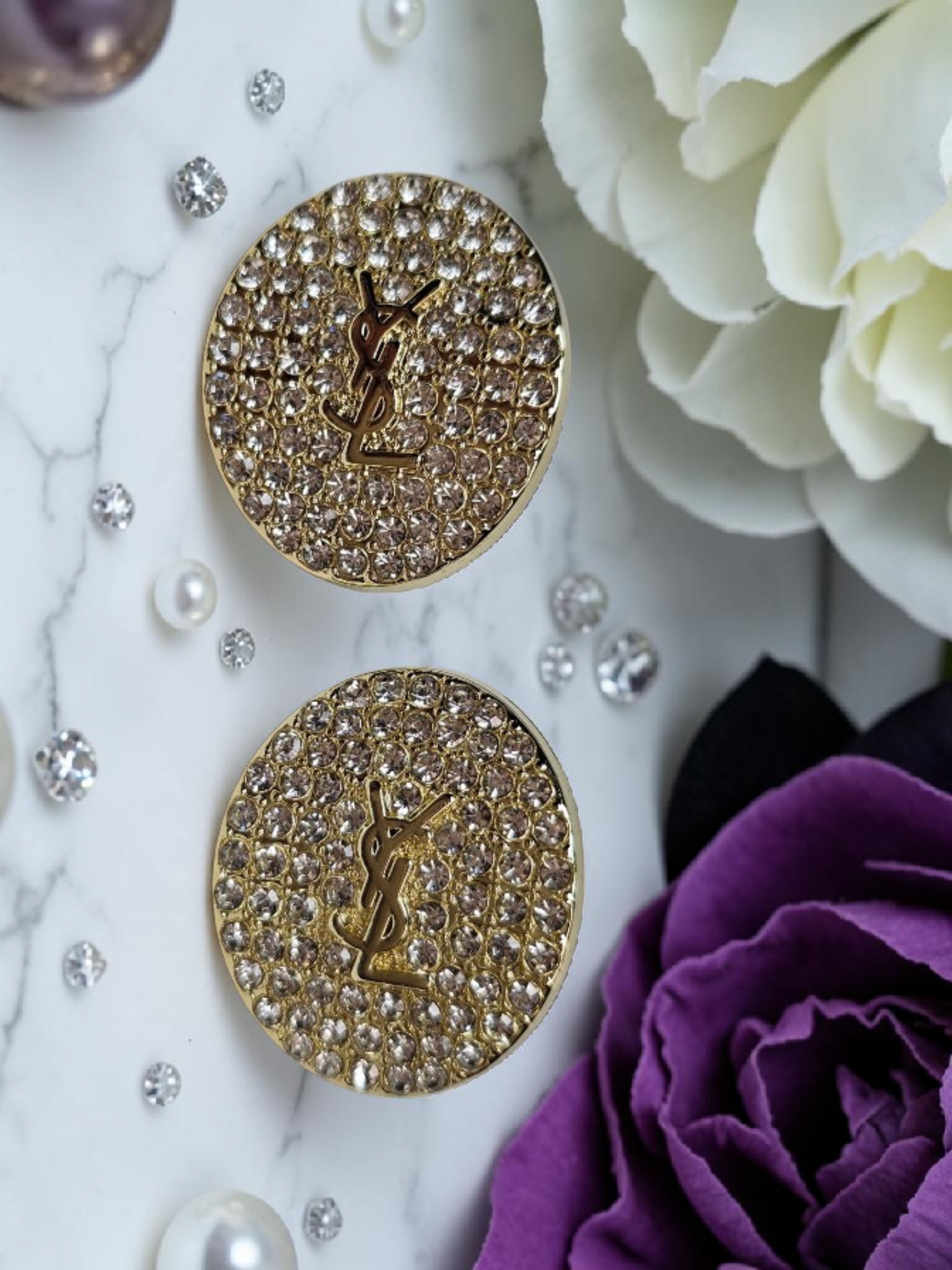 Gold Charm Pavé pierced Gemstone Earrings