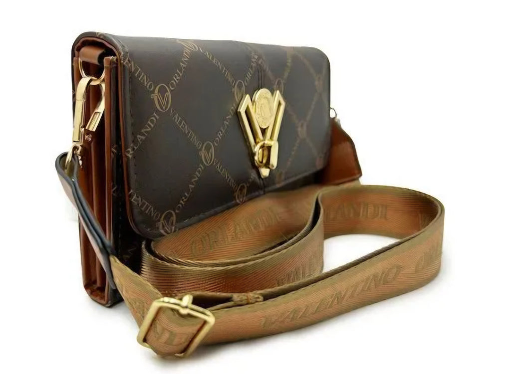 Valentino Orlandi Vegan Leather Crossbody bag Chic Neutral Brown tones NWT