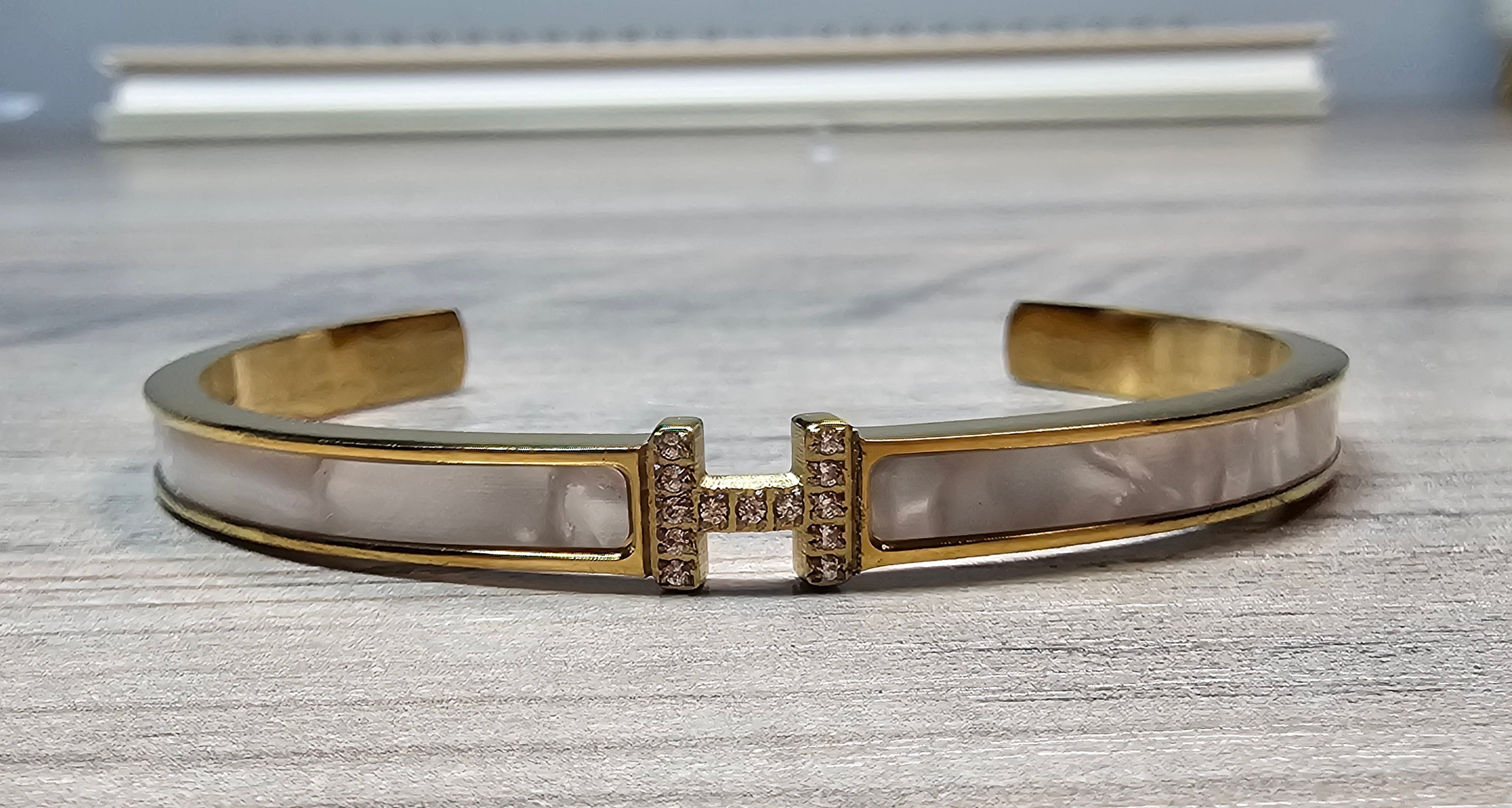 'Mother of Pearl' style H Cuff Bracelet in neutral