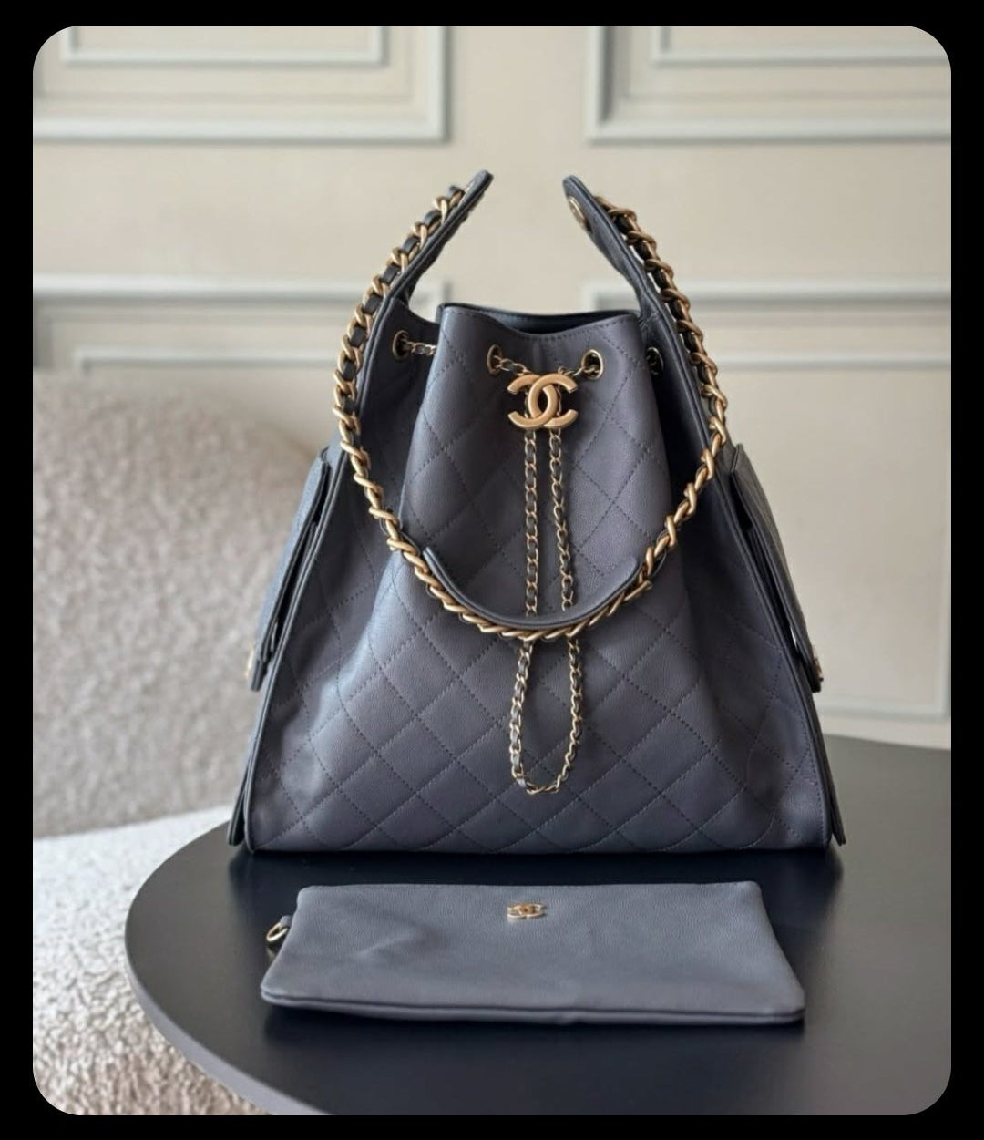 Logo C Top Tier Grey Drawstring Bag