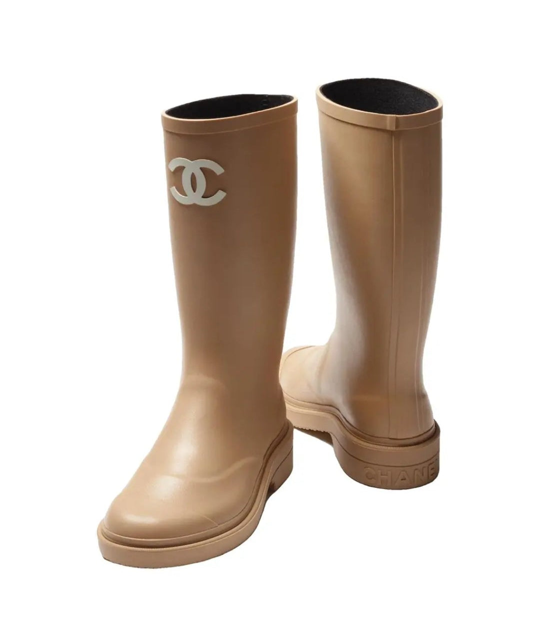 Beige/Tan w White logo Rain boots 👢 NEW US size 9/ EU 40