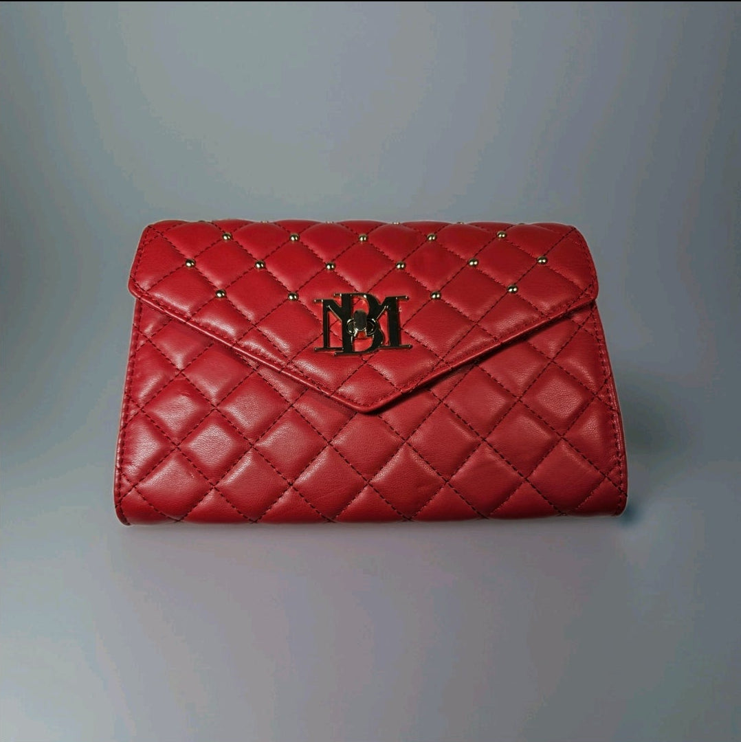 Badgley Mischka Quilted Fire Red Convertible Evening Clutch