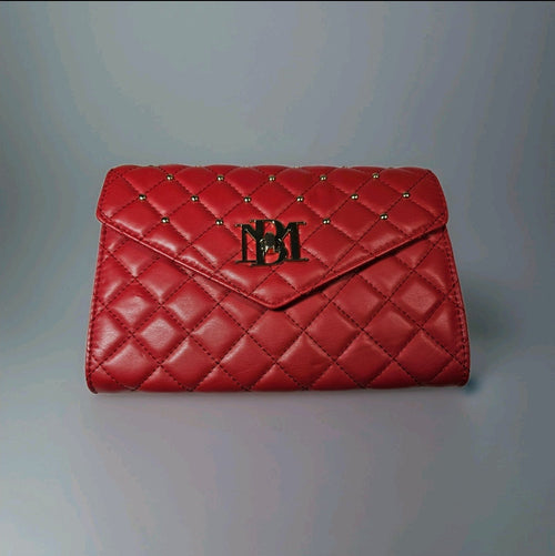 Badgley Mischka Quilted Fire Red Convertible Evening Clutch