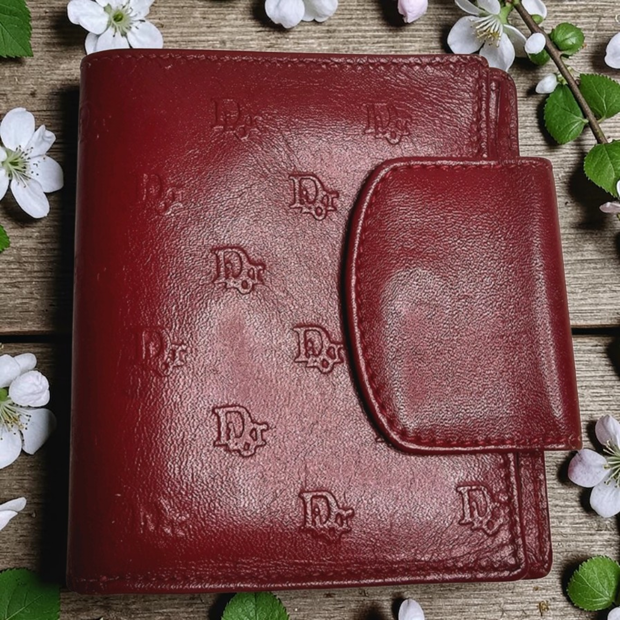 Boutique CD Red Leather Trifold Short Wallet — Like New