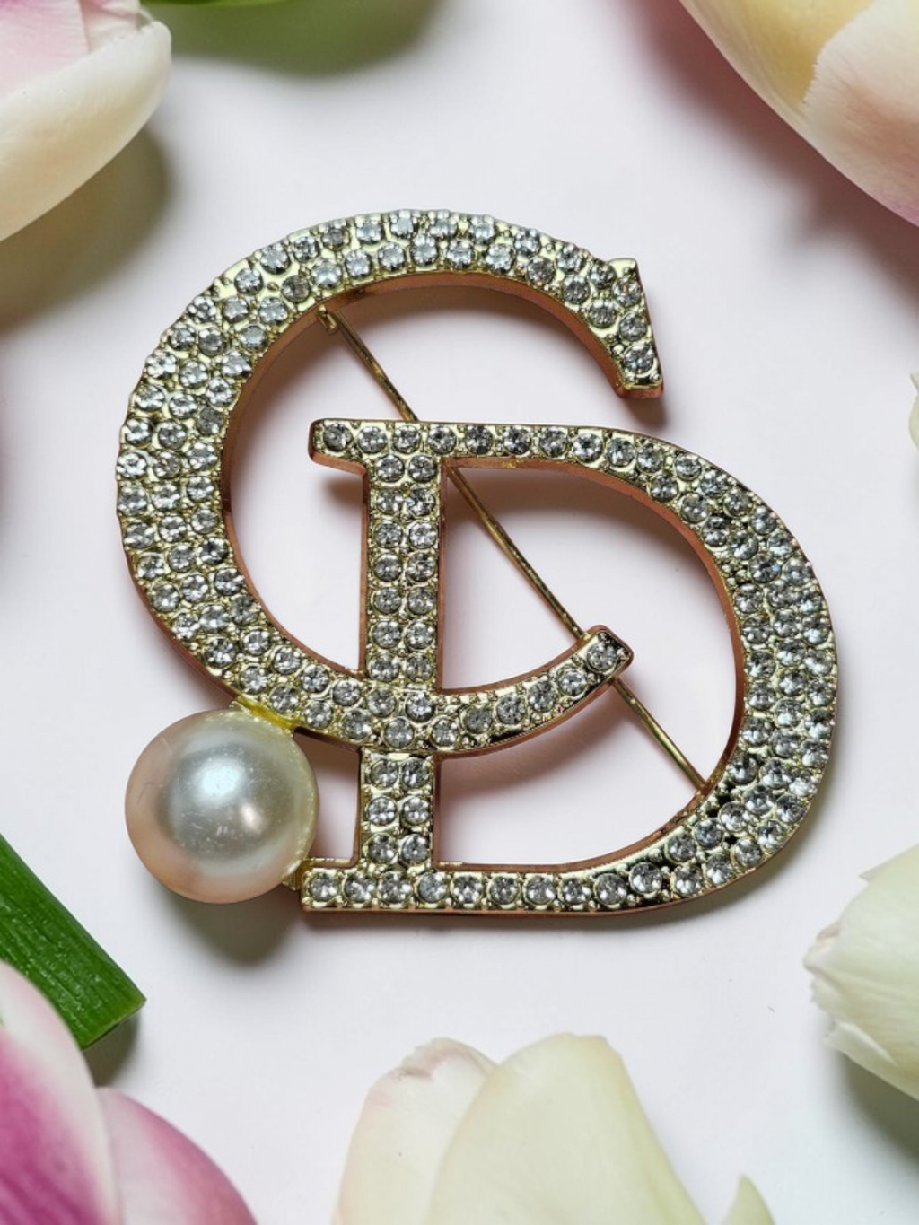 Christian Dior Logo Charm Pearl Pin Brooch