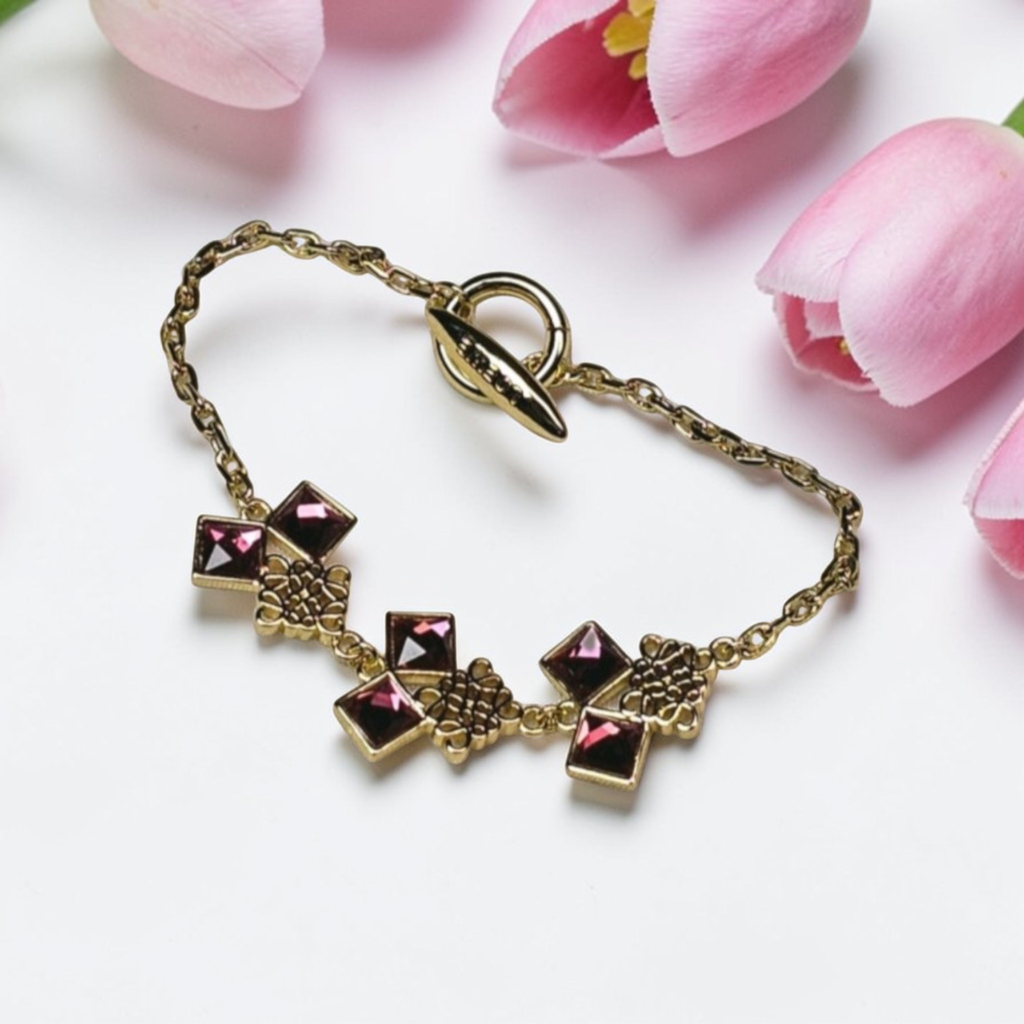 Loewe Logo Gold Charm and Purple Gemstone Bracelet