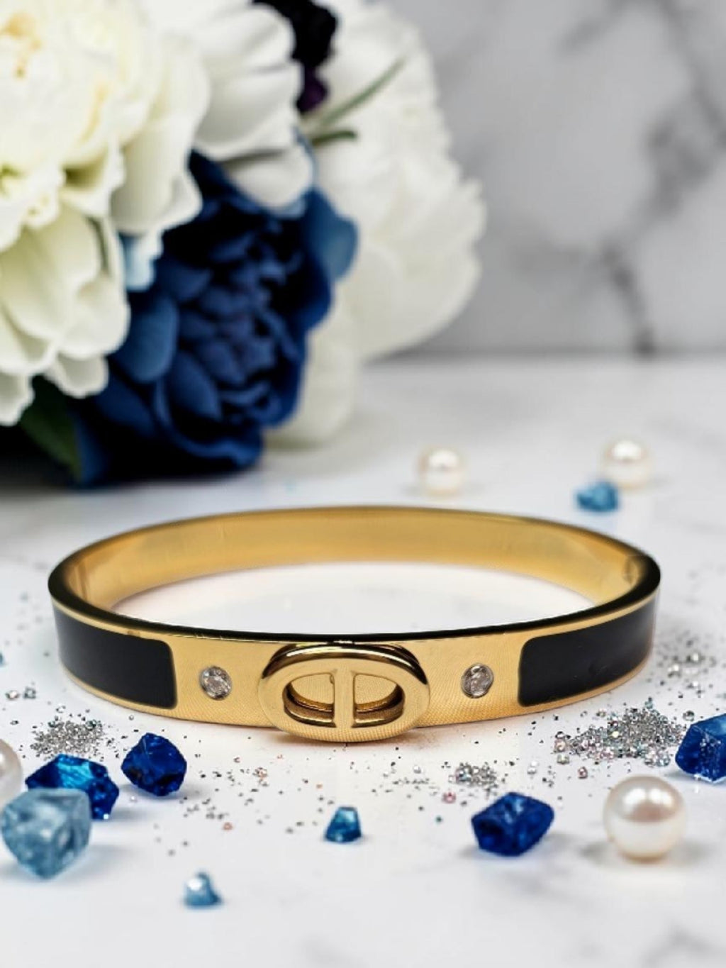 CD Logo Bangle Bracelet Black and Gold