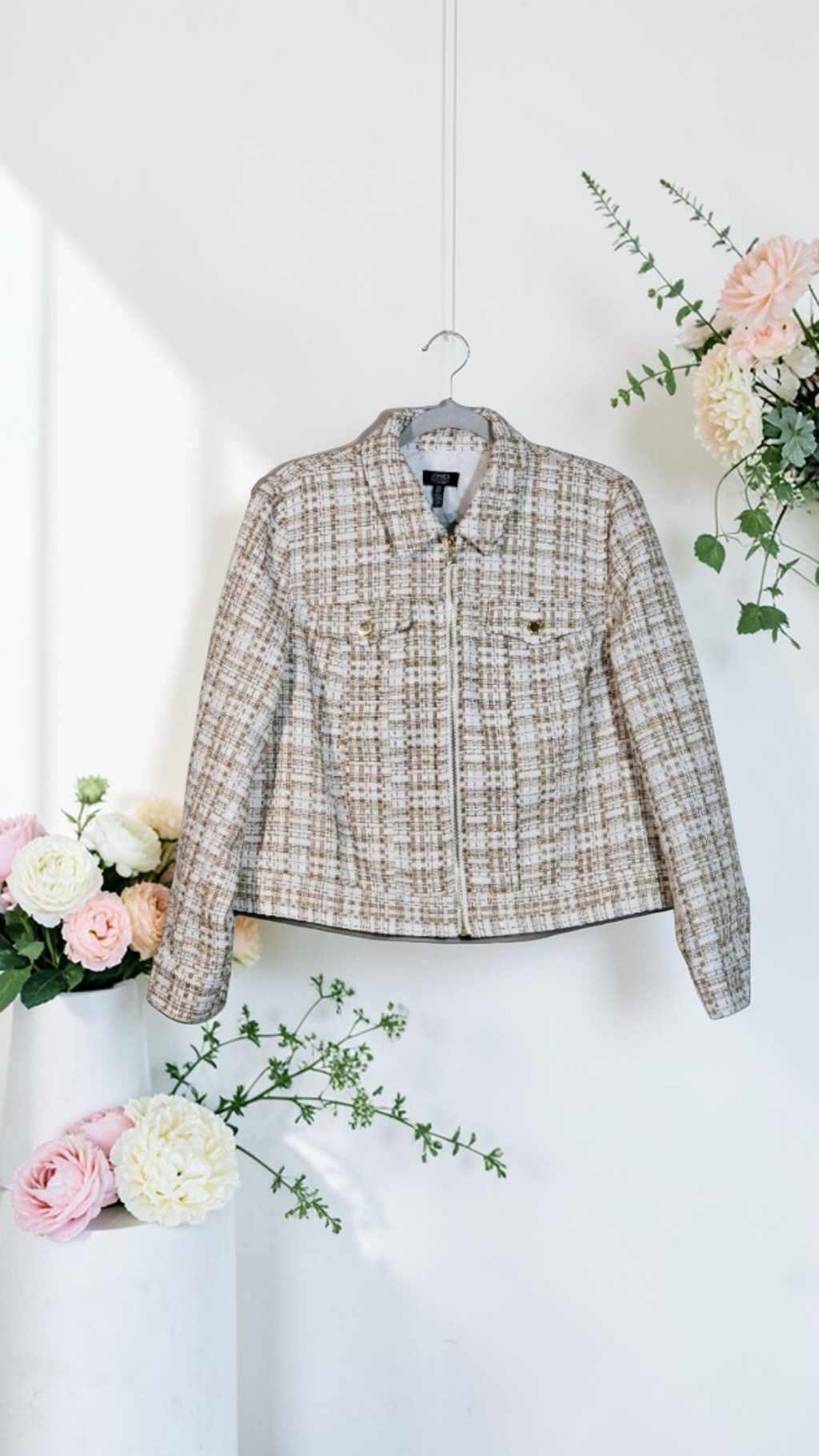 Jones New York White Tweed Jacket Size L