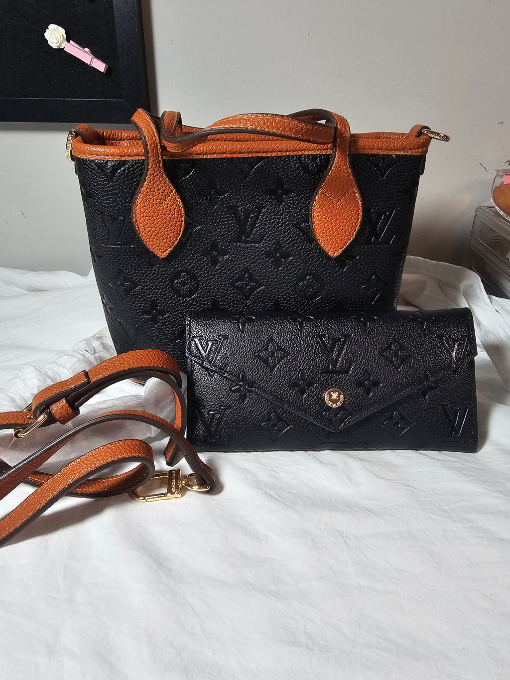 Black embossed monogram 2 pc bucket set