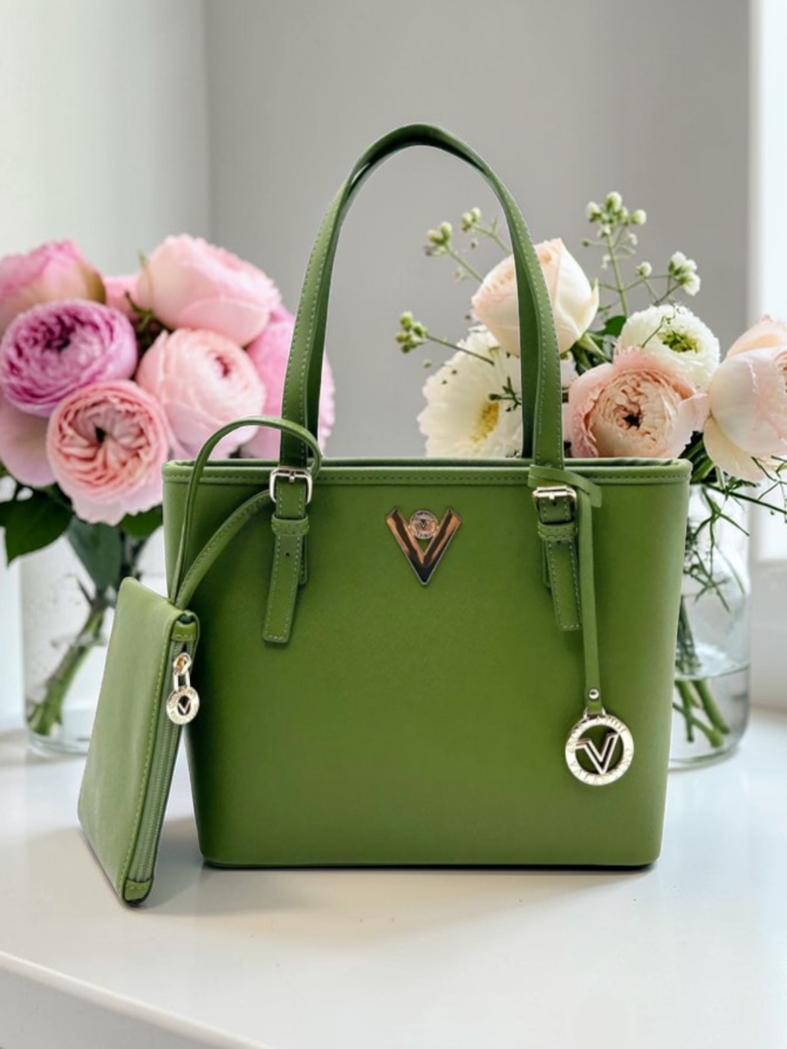 Valentino Orlandi Vegan Leather Large Spring Tote bag w/ Matching Pochette NWT