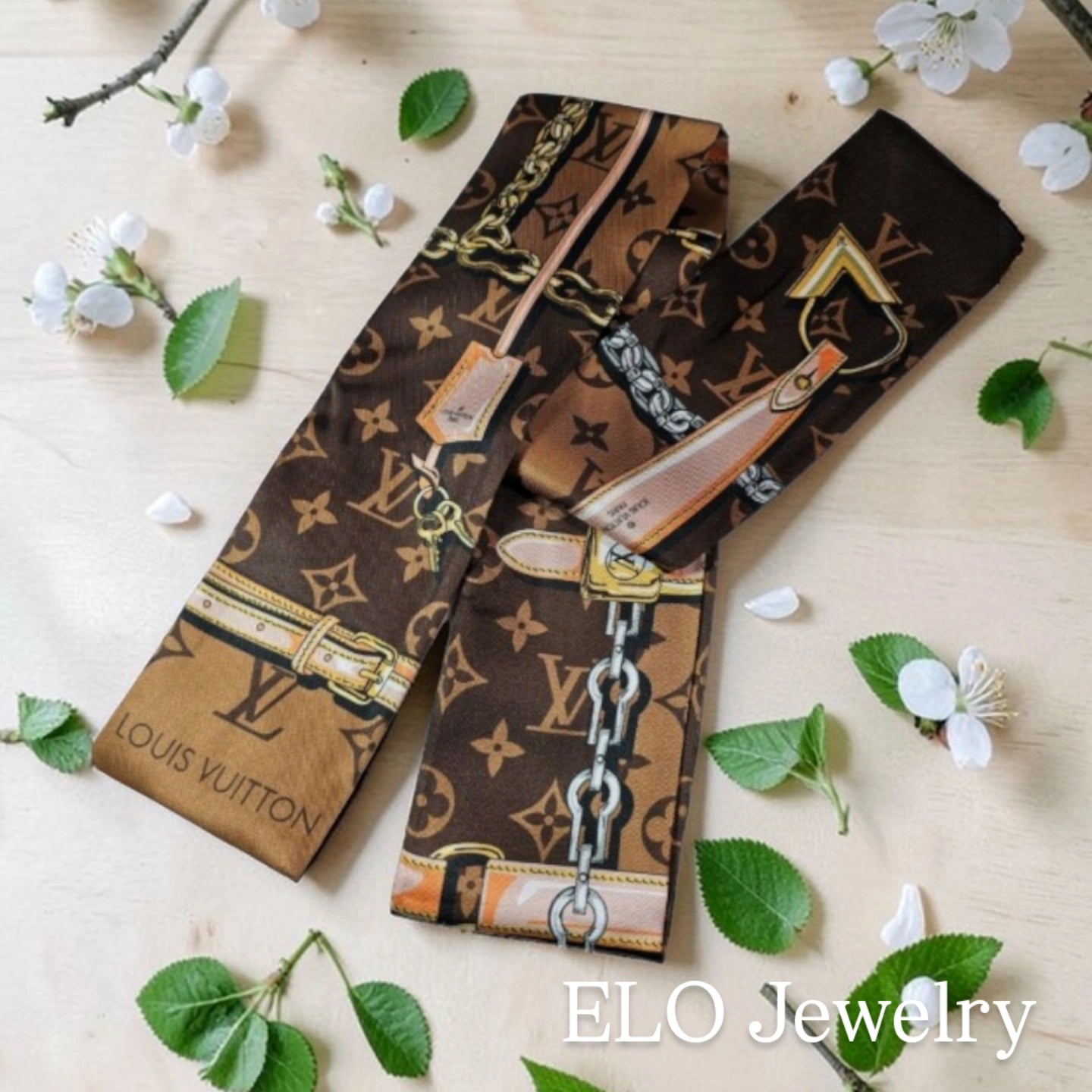 Louis Vuitton logo Bag Scarf Hair Accessory Tagged 100% Silk