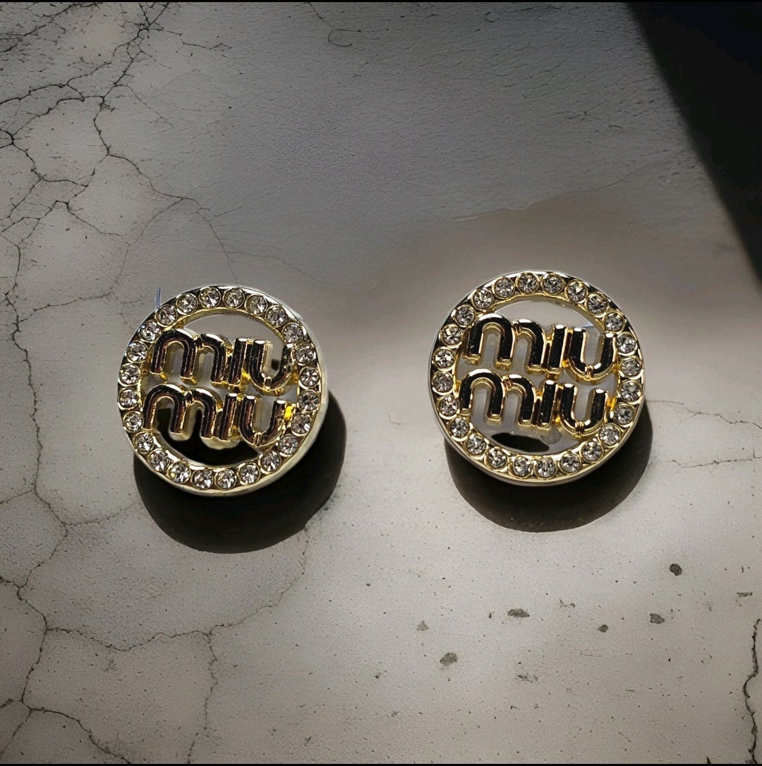 MIU MIU Logo Charm Gold Earrings