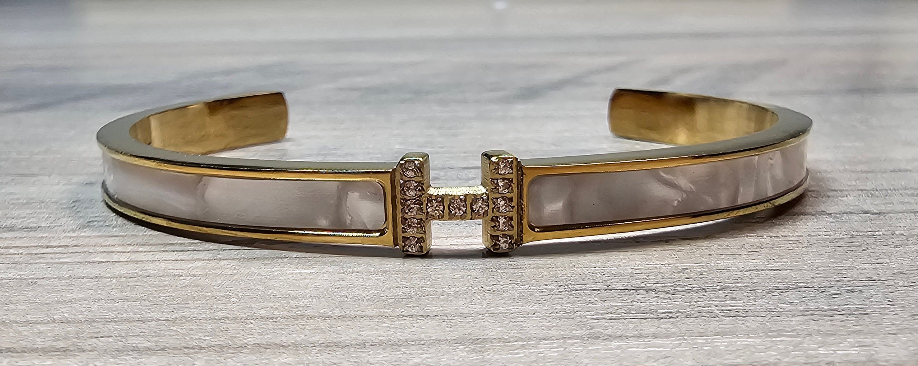 'Mother of Pearl' style H Cuff Bracelet in neutral