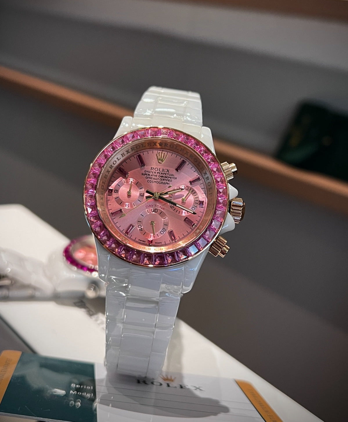 Pink and White RLX Luxury Swiss Movement Watch