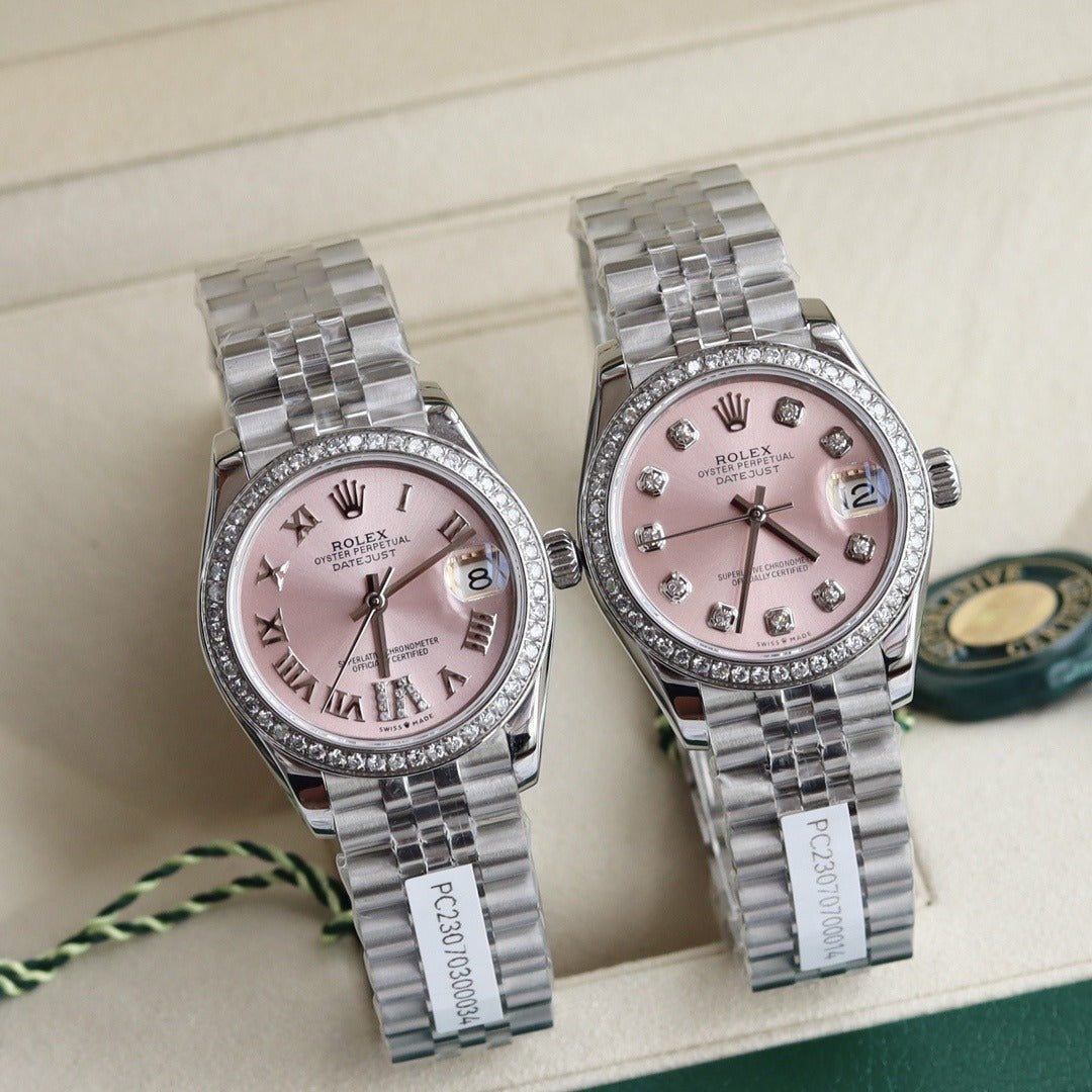 RLX Pink Dial Silver Date Luxury Watch NIB