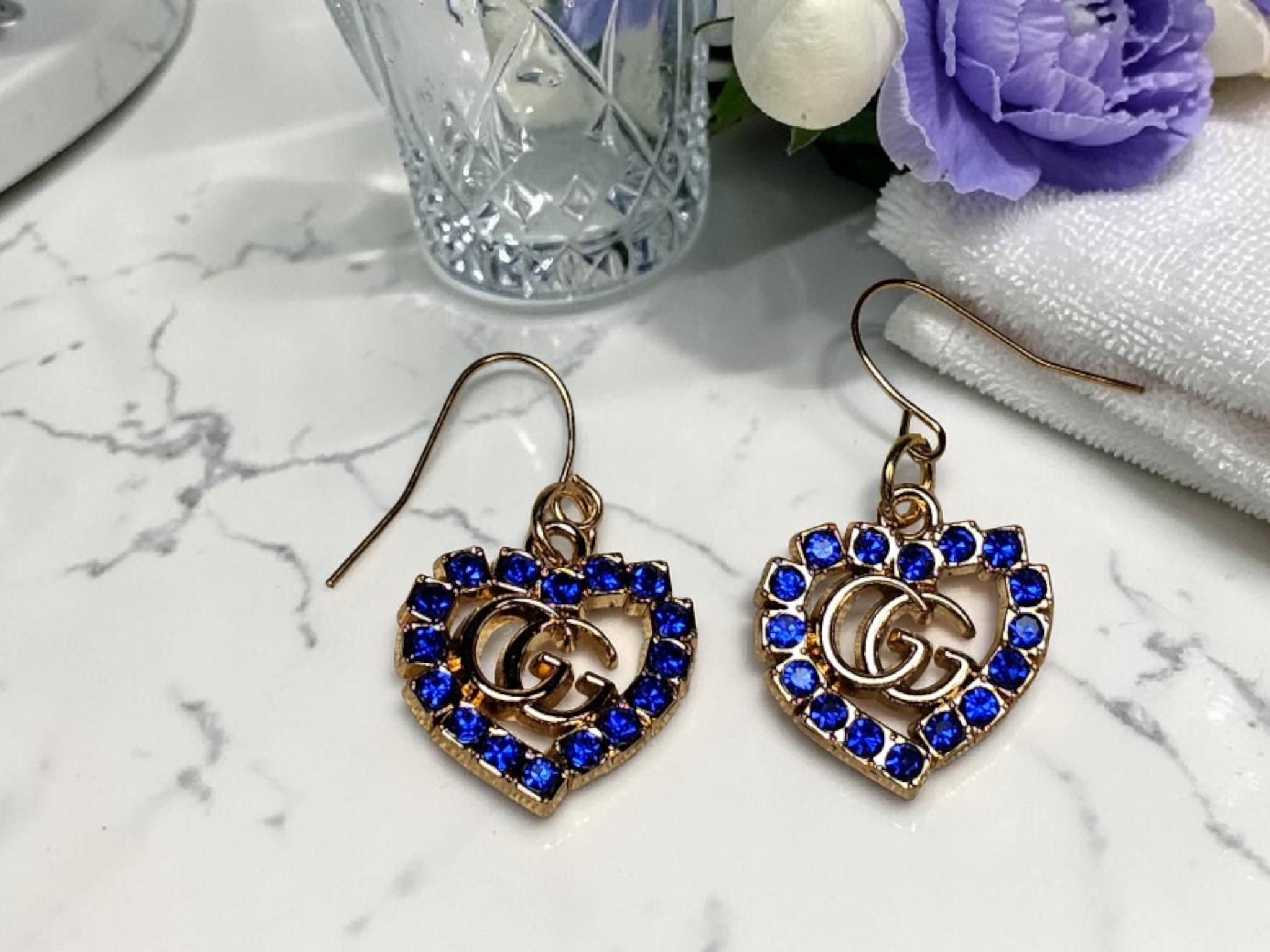 Blue Heart logo Dangle Earrings New