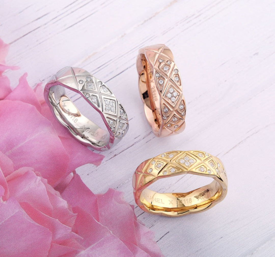 Gold plated CC logo Gemstone Band Ring